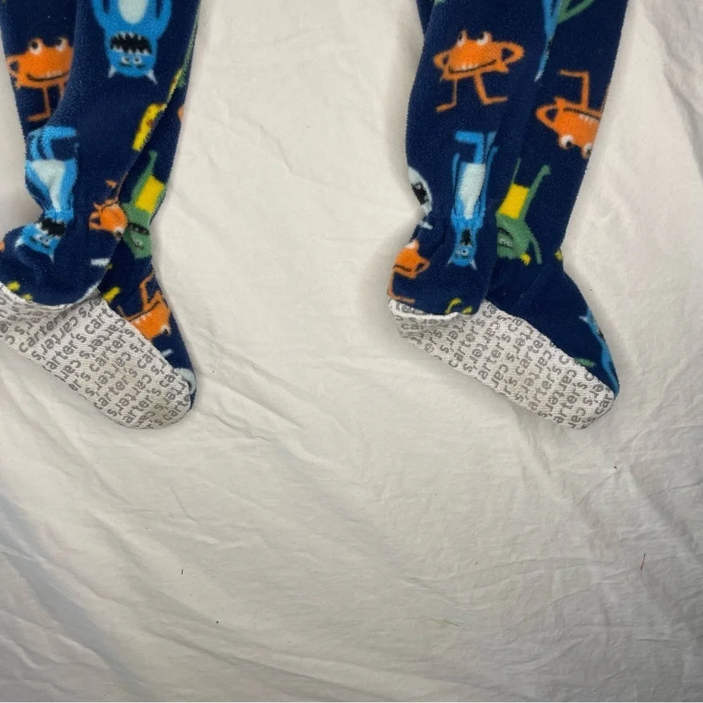 Carter’s 3T Fleece Footed Winter Monster Pajamas Grippy Feet Zipper PRELOVED